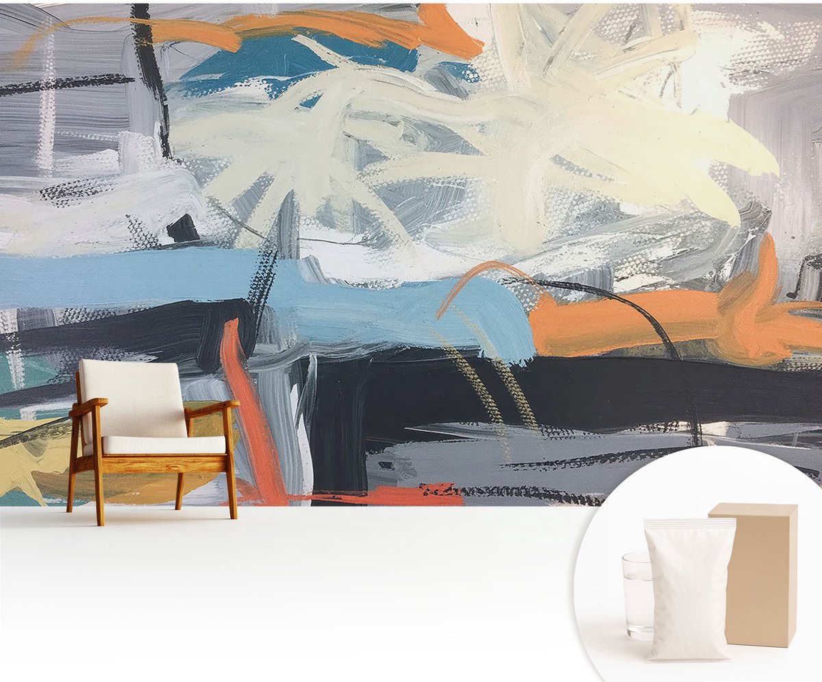 Wallfluent Fotobehang - Wit Vliesbehang - 416x254 cm - Kleurrijke Abstractie Fotobehang Vlies - Woonkamer behang Abstractie - Muurschildering - Woonkamer behang