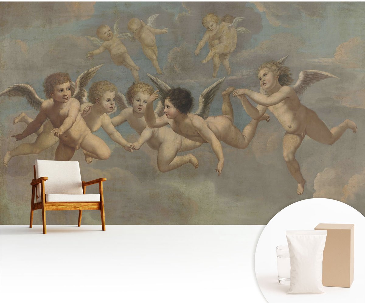 Wallfluent Fotobehang - Bruin Vliesbehang - 416x254 cm - Engelachtige Figuren Fotobehang Vlies - Woonkamer behang Deel - Muurschildering - Woonkamer behang