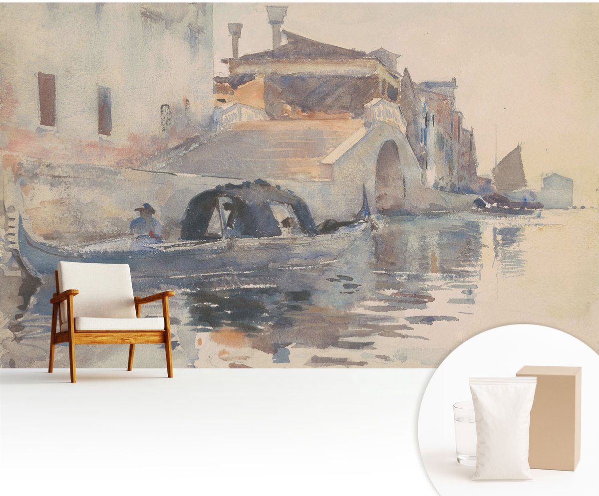 Wallfluent Fotobehang - Beige Vliesbehang - 416x254 cm - Venetiaanse Harmonie Fotobehang Vlies - Hal behang Landschappen - Muurschildering - Woonkamer behang