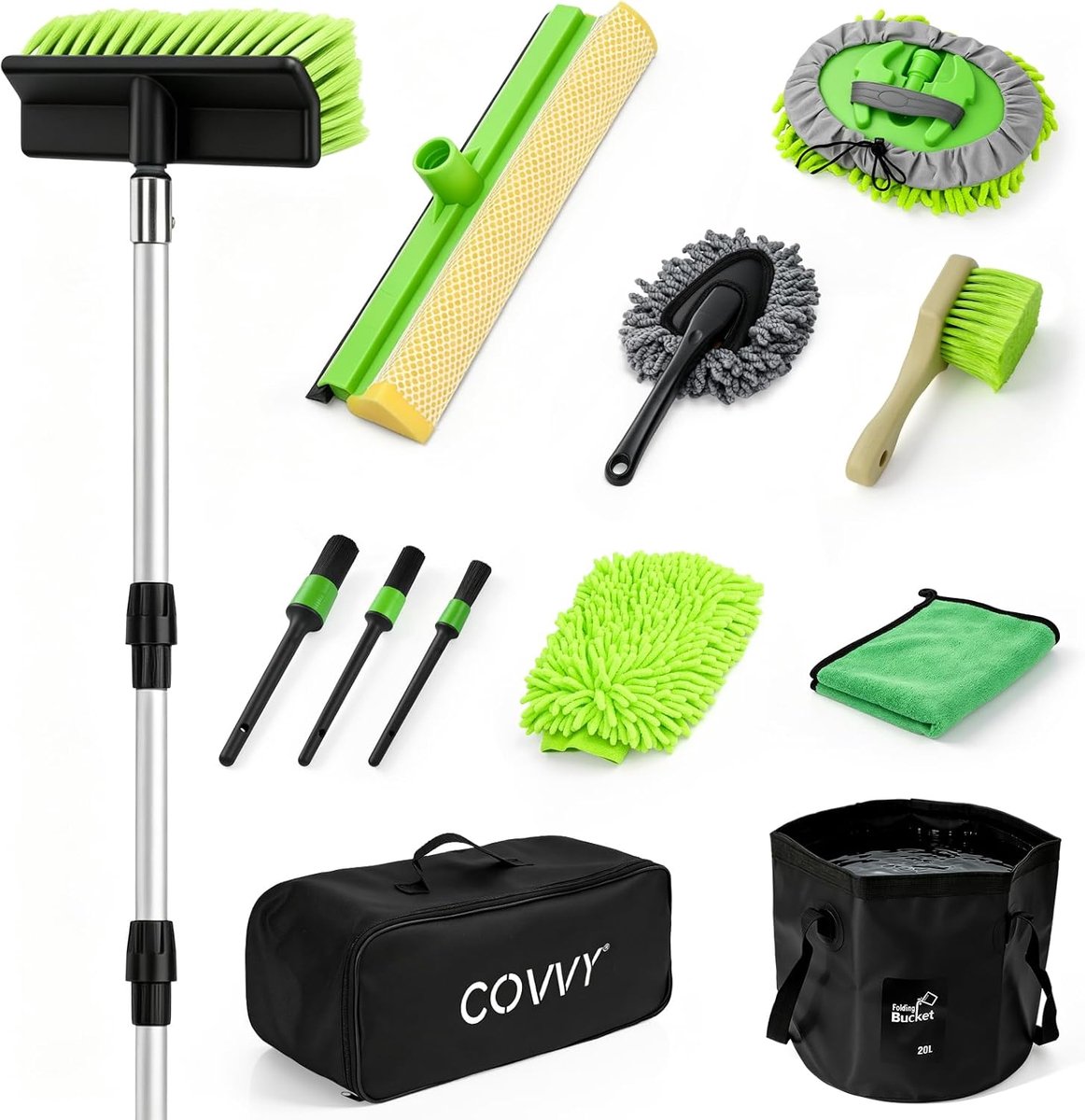 Uitschuifbare water fed car wash borstel - lange steel - 12 stuks auto cleaning kit - eenvoudig wassen - ShopVlot