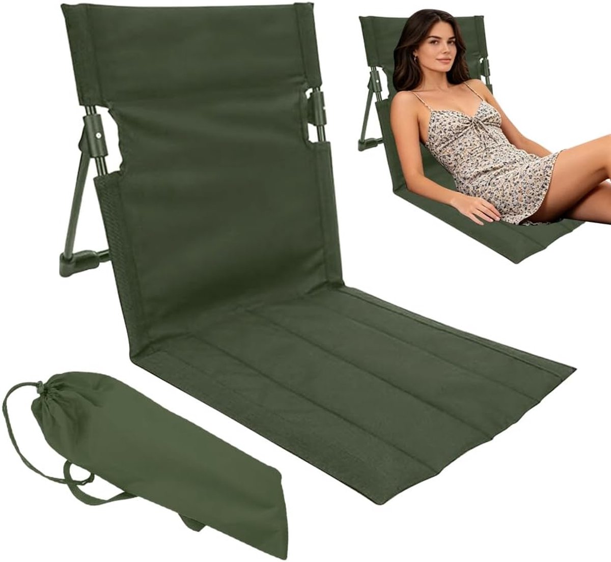 SnelShoppen - Waterdicht strandstoel met verstelbare rugleuning, lichtgewicht campingstoel van 600D Oxford-stof, groen, ideaal voor strand, vakantie,
