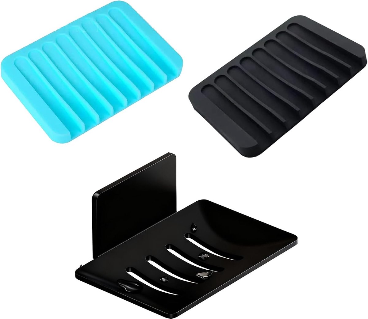 Zelfklevende waterdichte siliconen zeepdispenser 12x8,5cm - zwart en blauw - drainage ontwerp - ShopVlot