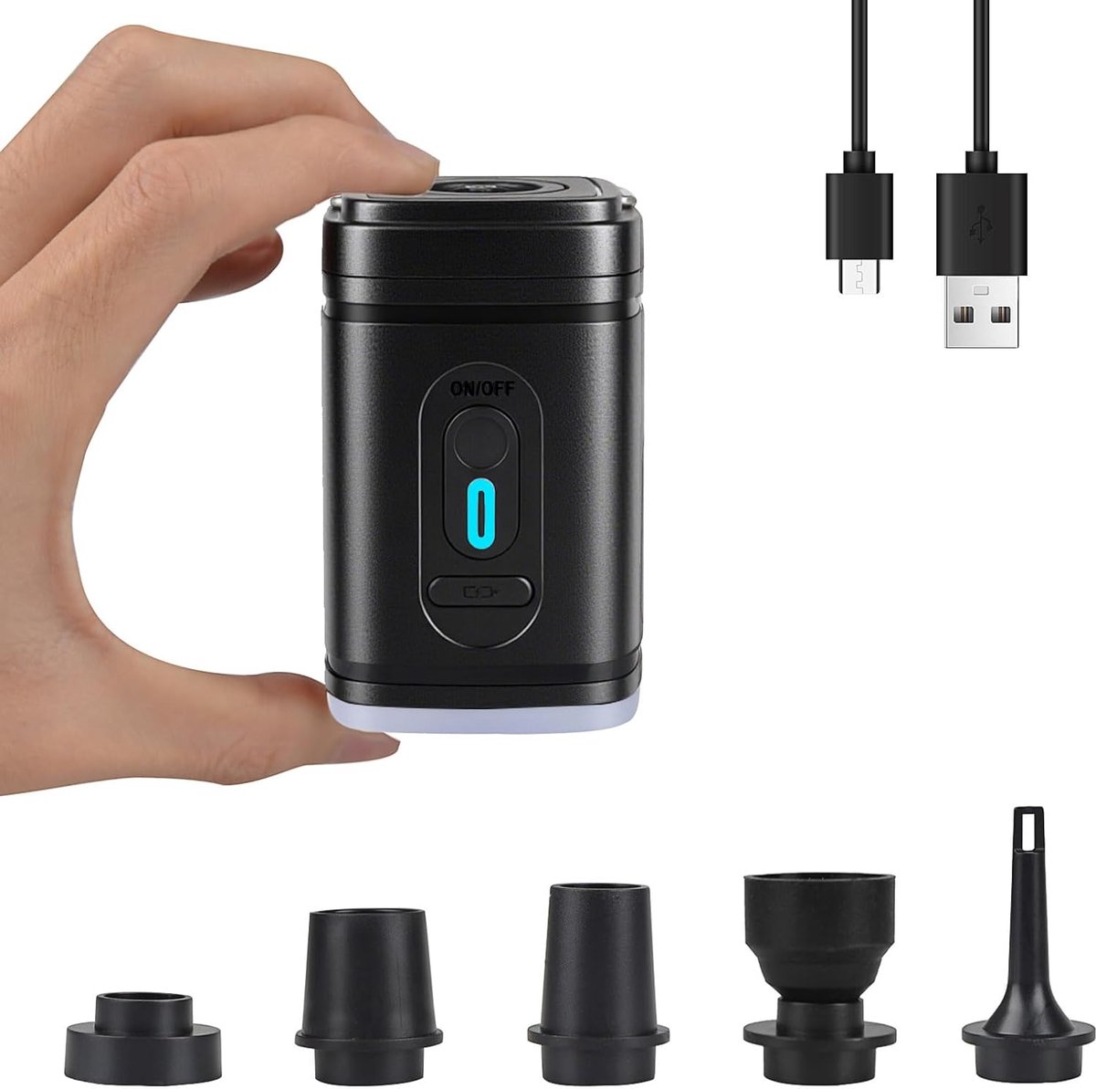 SnelShoppen - Draagbare Elektrische Luchtpomp Mini met 5 Opzetstukken, Oplaadbare 2400 mAh Batterij, Ideaal voor Luchtbedden, Zwemringen, Kamperen en