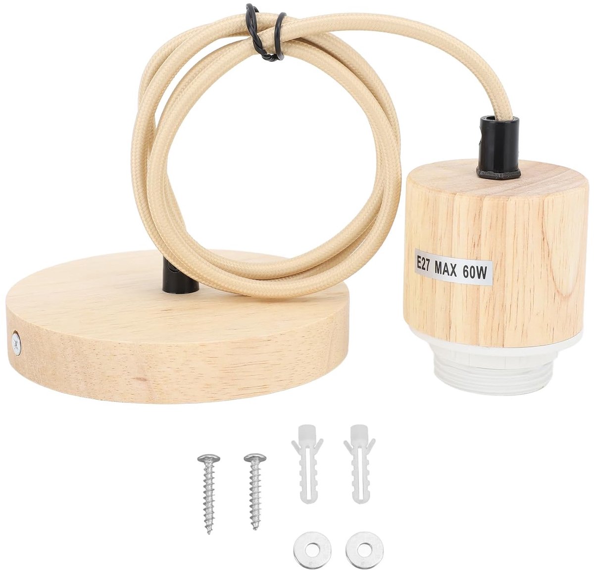 SnelShoppen - Houten Hanglamp, Vintage Retro Pendellicht met 1 m Kabel, E27 Fitting, Ideaal voor Keuken, Eetkamer en Bar, Stijlvolle Verlichting
