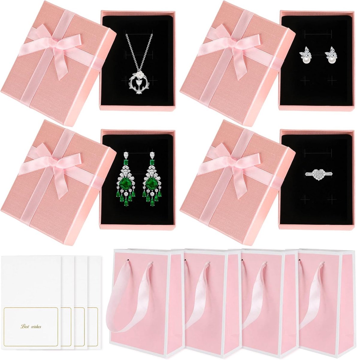 Sieradendoosje 4 stuks - Klein - Roze met geschenkzakje - Perfect voor cadeaus - ShopVlot