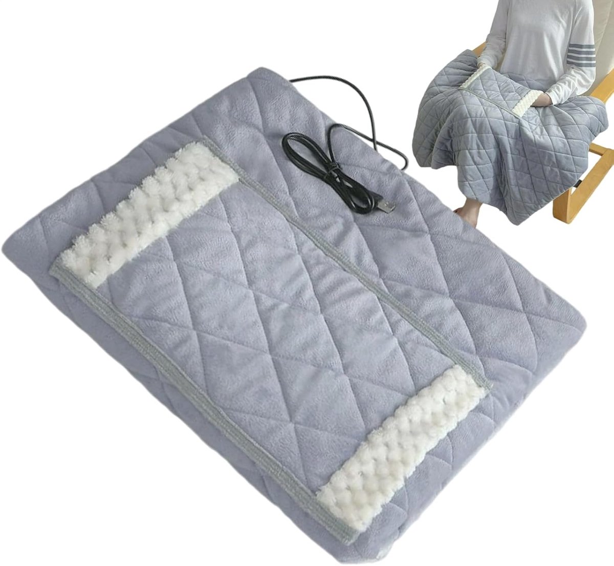 HisKes Elektrische deken - Handwarmer - Lichaamswarmer - USB Verwarmde Dekens - Alleen verwarmd zakje - Geschikt voor gebruik thuis en op kantoor in de winter - 60*80 cm - Grijs