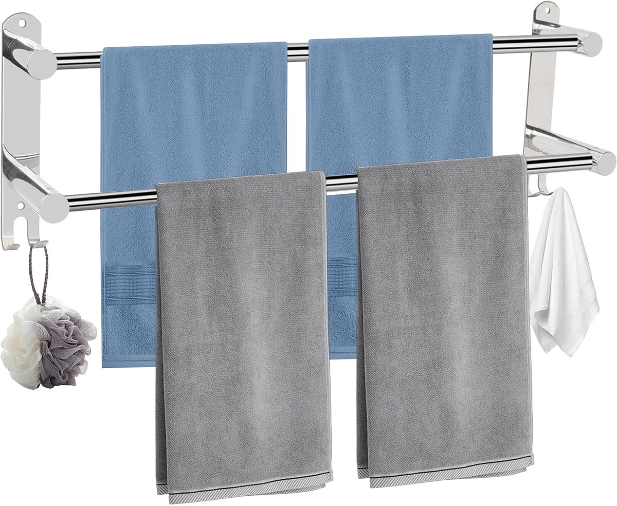 Handdoekhouder voor badkamer, wandhanddoekhouder, uittrekbare stang 43-75 cm, handdoekhouder van roestvrij staal - ShopVlot