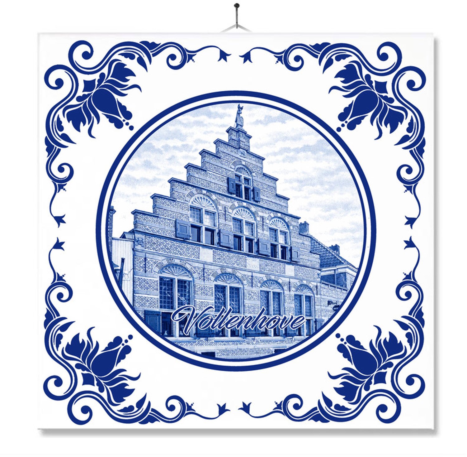 MC Living Tegel Met Opdruk | Vollenhove | Delft Blauw | Cadeau | Inclusief Geschenkdoos | Standaard | Ophangsysteem Ontwerp 3