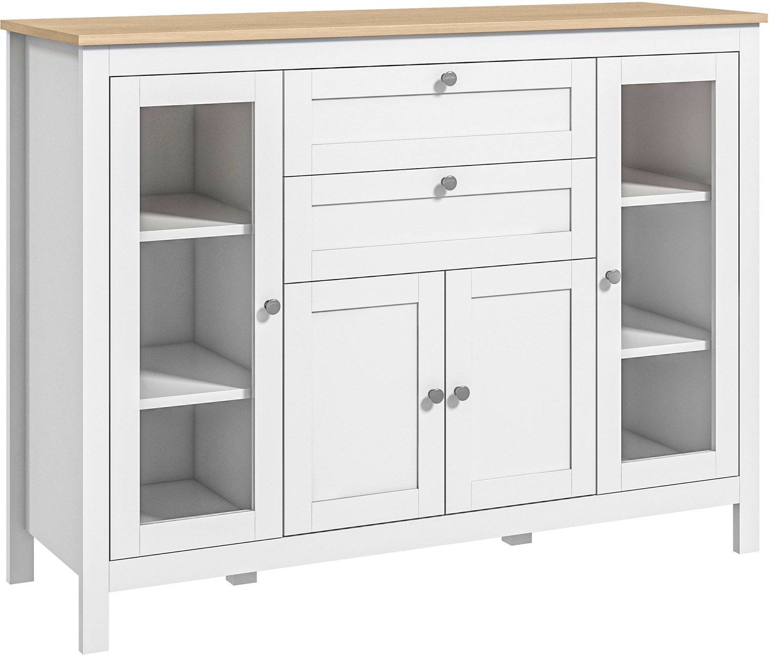 Lunpog Dressoir - Opbergkast - met één dubbele deur - geschikt voor eetkamer of keuken - 120x40x90 cm - wit Blanc, Chêne