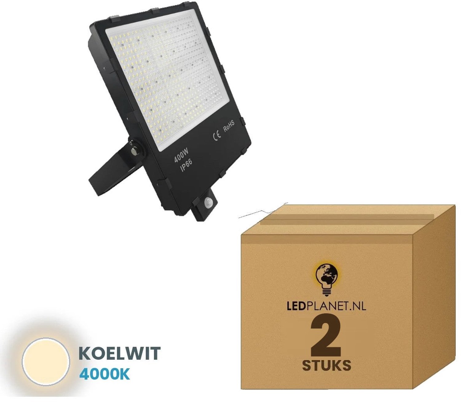 Tsong LED schijnwerper 400W - 2 stuks - Koelwit 4000K - 68.000 lm - 170 lm/W - 90° - bewegingssensor - IP66