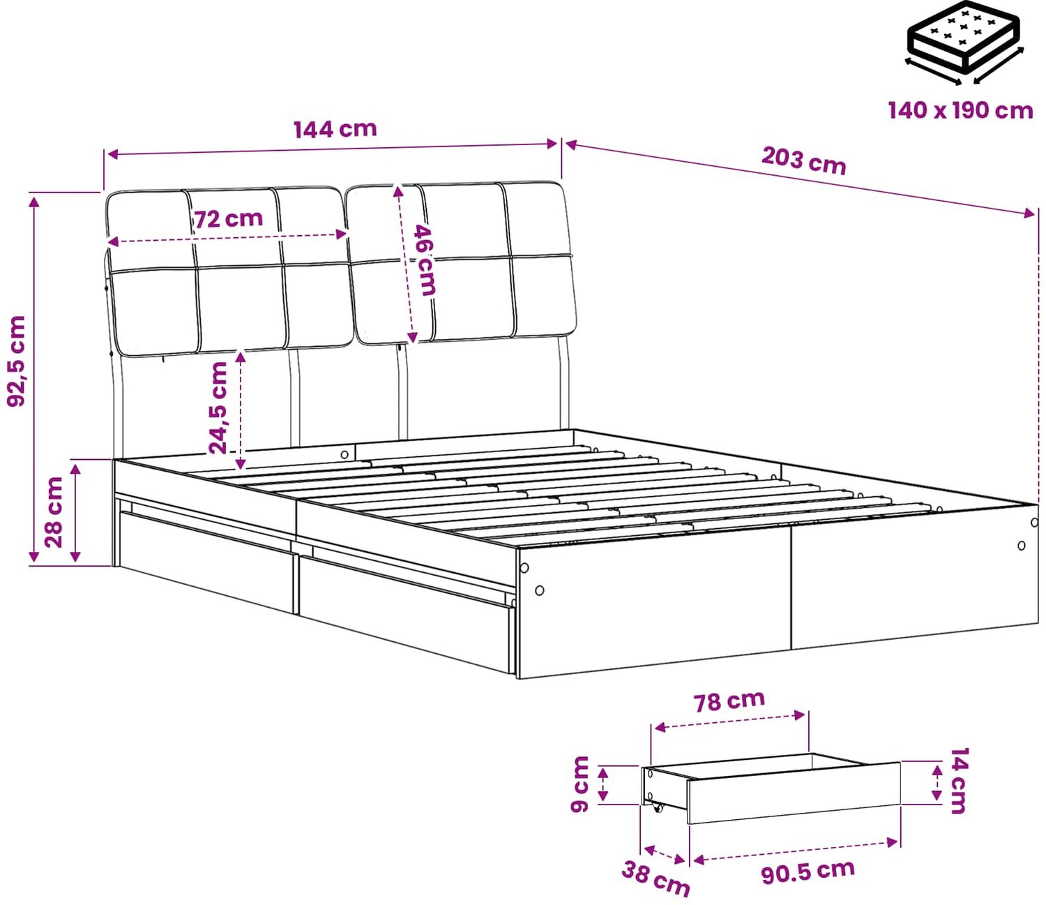 vidaXL Tweepersoonsbed - met - hoofdbord - Oud - hout - en - donkergrijs Oud hout en donkergrijs
