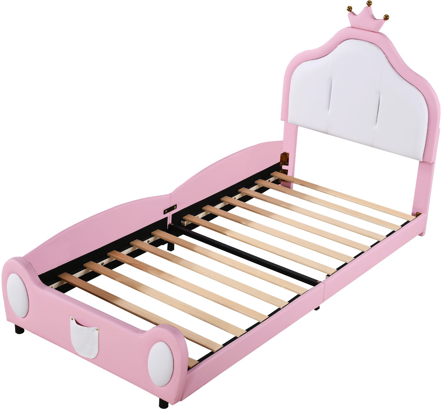 MUVANO Gestoffeerd kinderbed - eenpersoons bed - kinderbed 90 x 200 cm - kunstleren bekleding - kroonlijst - wit roze - kinderkamer