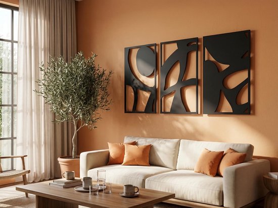 VAILLA Abstract 3D Wanddecoratie van Hout – Boho Wall Art Woonkamer Slaapkamer – 147 x 67 cm