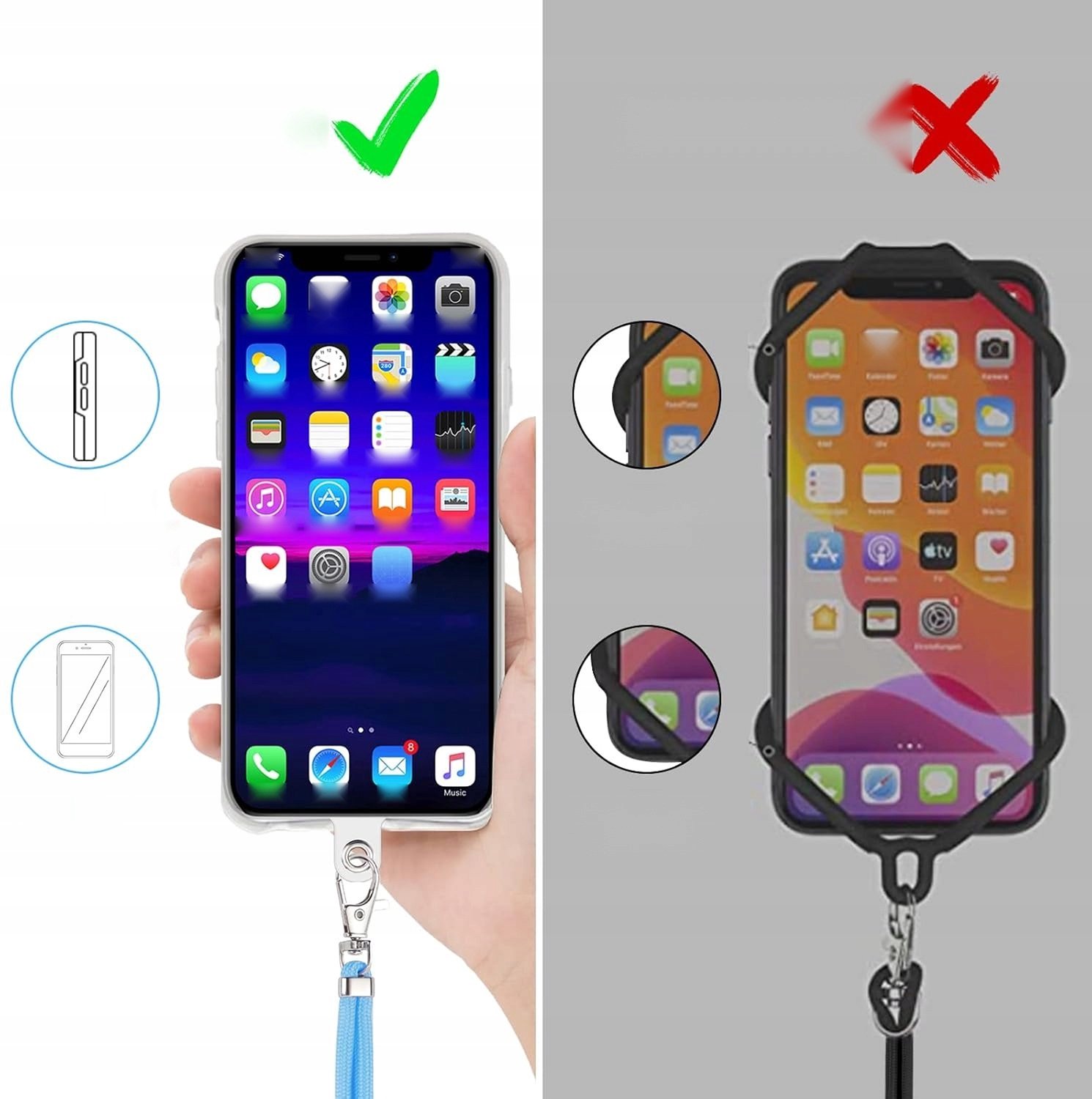 Set van 4 Telefoon Lanyards - Verstelbaar Nylon met Universele Patch