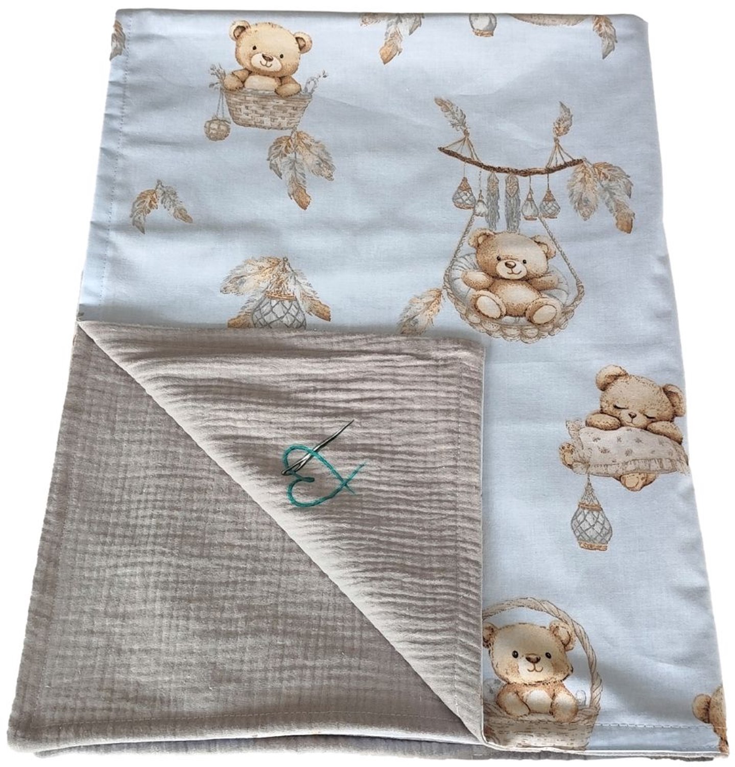 Babymuslin Dekentje 100x70cm - Boho Beren Blauw