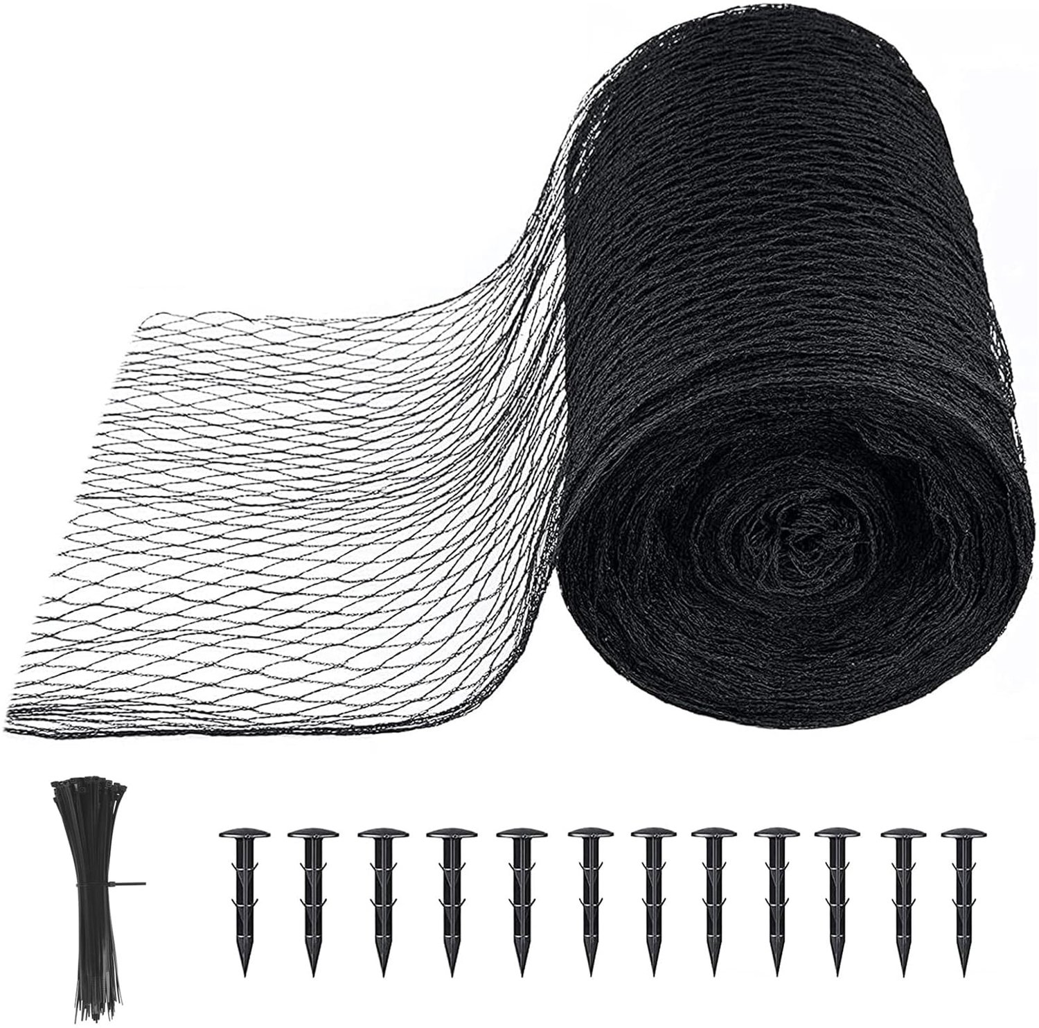 Famanu - Vijvernet 6 m x 12 m - Bescherming tegen bladeren, vogels en puin - Stevig PE materiaal - Zwart 1 stuk