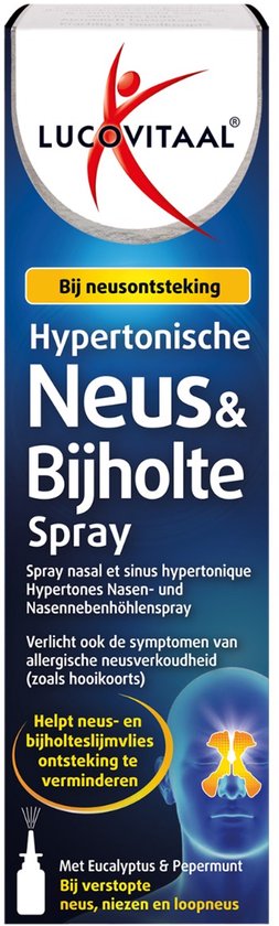 Lucovitaal Hypertonische Neus & Bijholte Spray 10 ml. Verlicht symptomen van allergische neusverkoudheid, loopneus en verstopte neus.