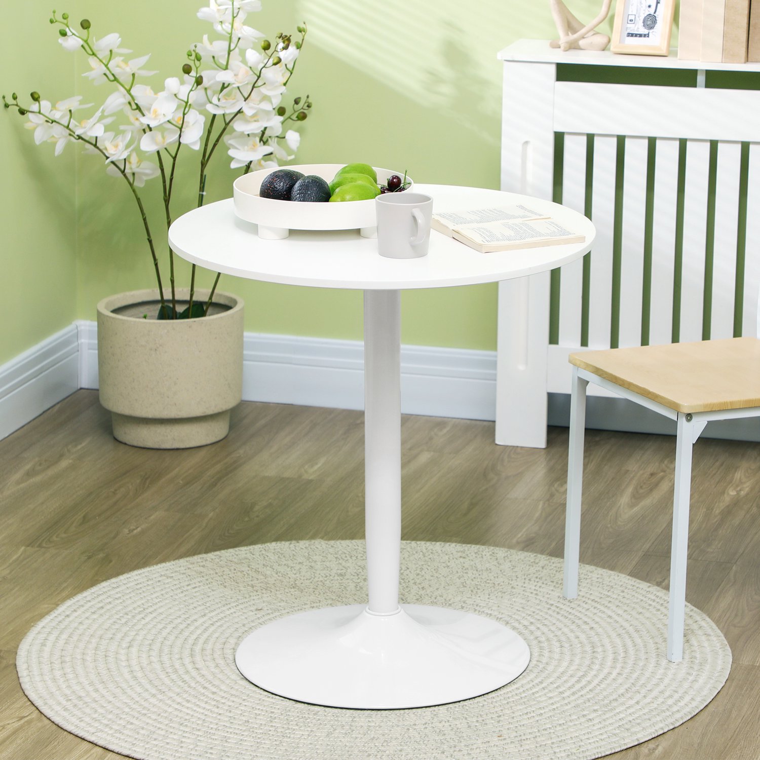 MODENUIT Ronde Eettafel - Voor 2 Personen - Keuken En Eetkamer - MDF Met Metalen Onderstel - 70 x 70 x 75 Cm - Wit