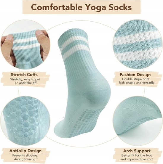 8 Paar Dames Antislip Sokken - Yoga & Pilates - Maat 35-40 — afbeelding 3