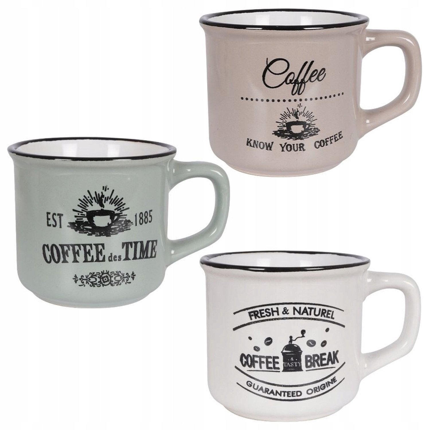 Set van 3 keramische mokken, 160 ml, voor koffie en thee