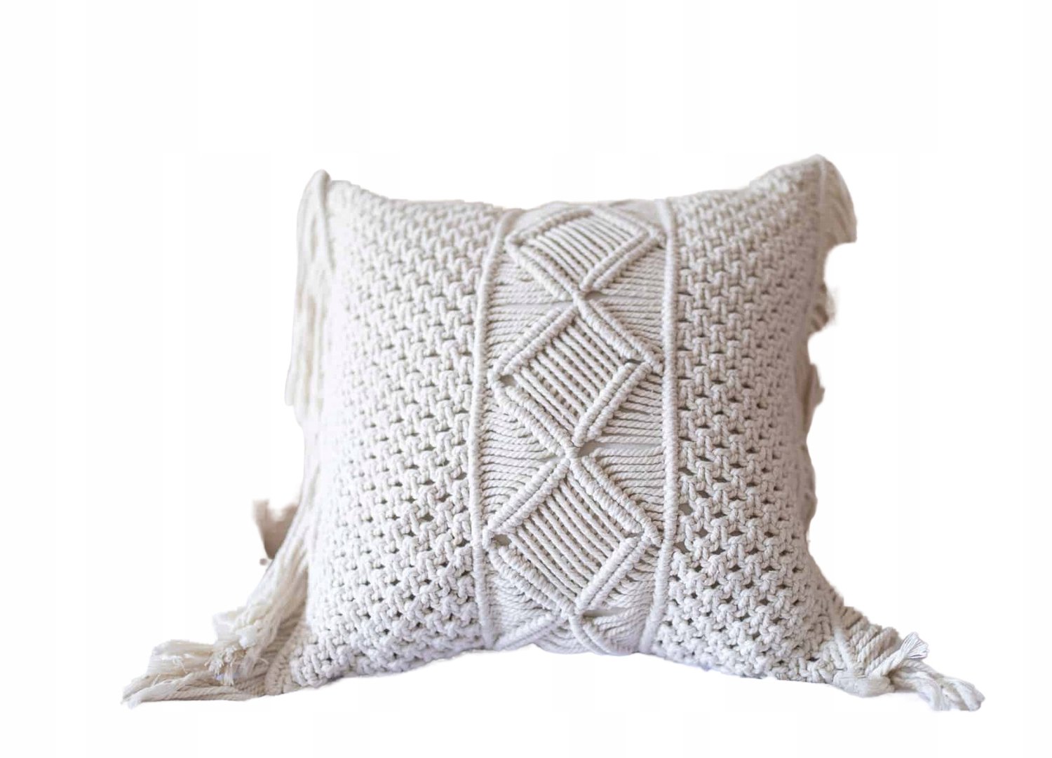 Handgemaakte Macramé Kussenhoes 40x40 cm met Franjes - Boho Stijl