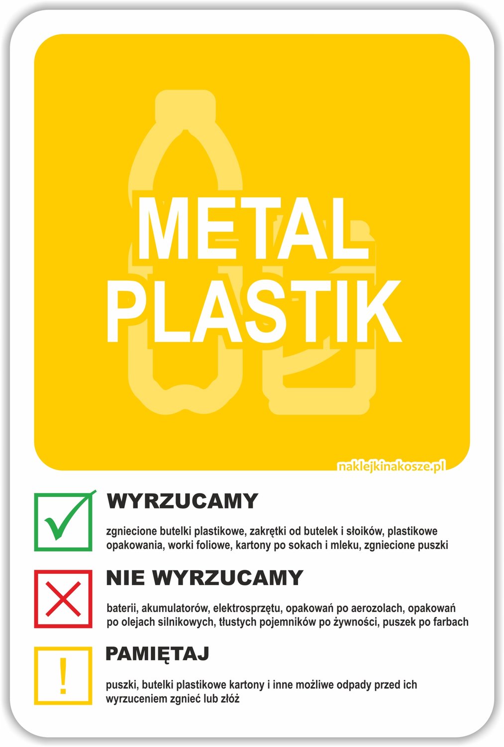 Naklejka na kosz do segregacji - plastik 30x20 cm