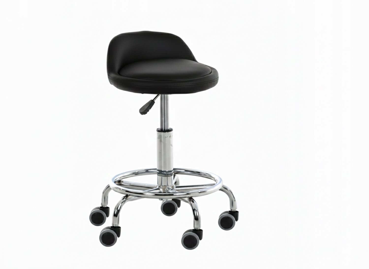 Hoker Bari op Wielen - Zwart Leerlook, Loft Stijl, Verstelbaar