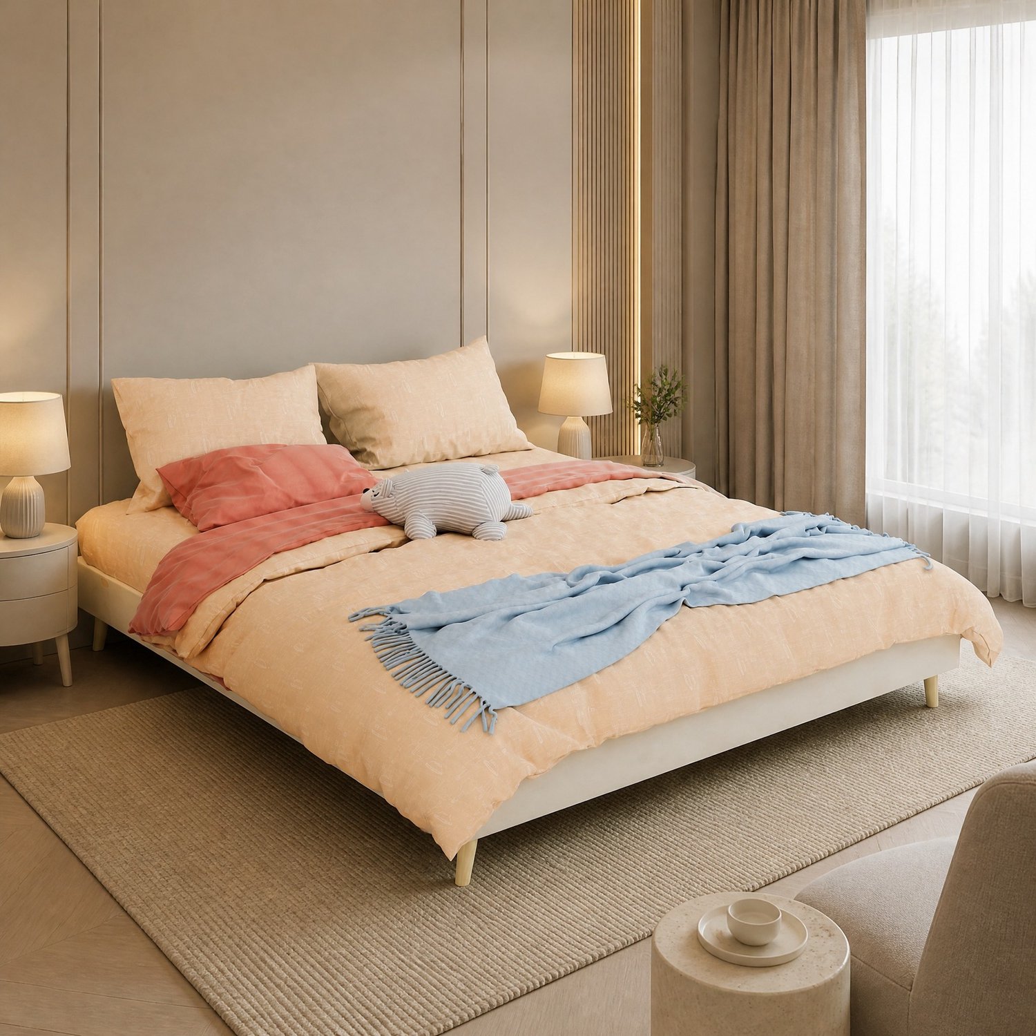 CHICFURN Bedframe 160x200 cm - lattenbodem - beige stof - zonder hoofdbord