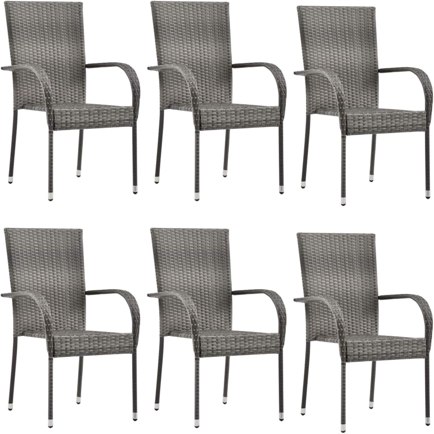 Stapelbare stoelen voor buiten, 6 stuks, grijs, van polyrotan, sterk en stabiel