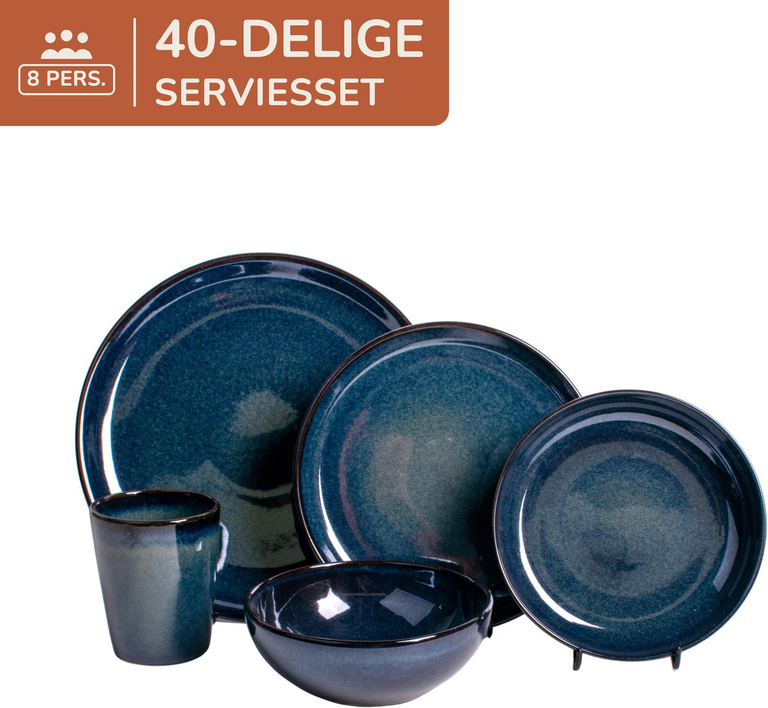 40 delige serviesset - 8 persoons - blauw - Portugees stoneware - Faro - Kade 171 serviessets - hip en trendy