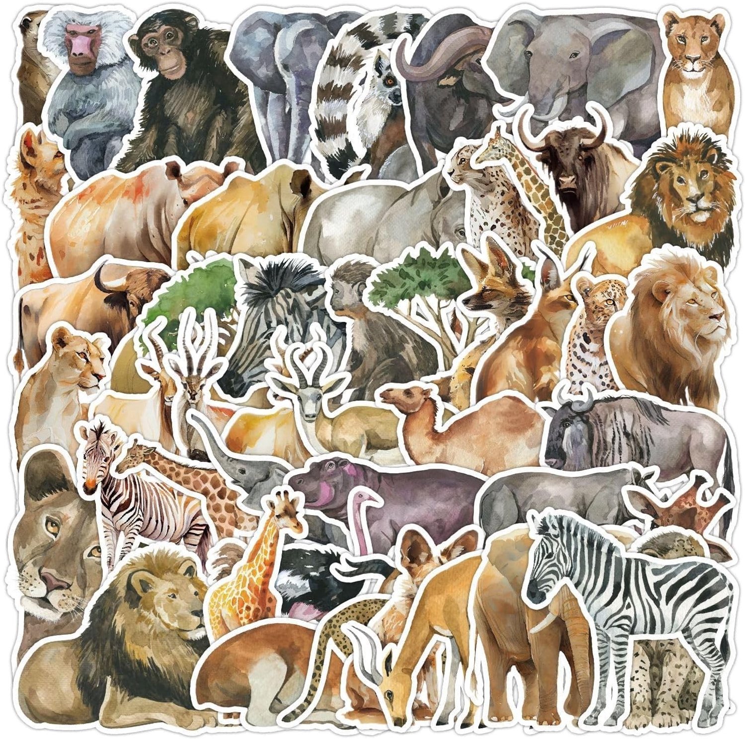 Set van 100 Waterdichte Dierlijke Stickers voor Kinderen, Kleurrijke Stickers voor Laptop, Koffer, Mobiele Telefoon en Creatieve DIY Projecten