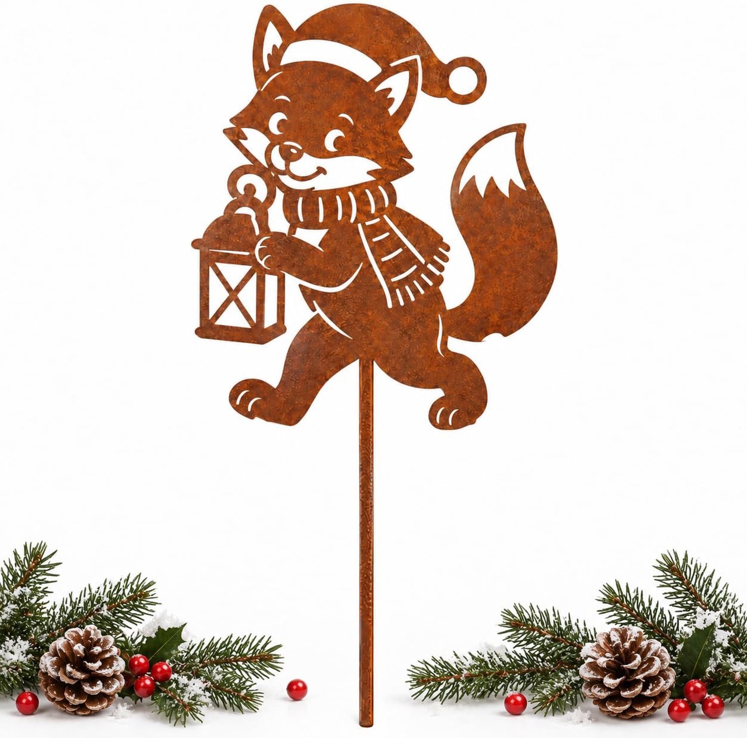 Kerstdecoratie voor buiten, vos, tuinsteker, Kerstmis, in roestlook