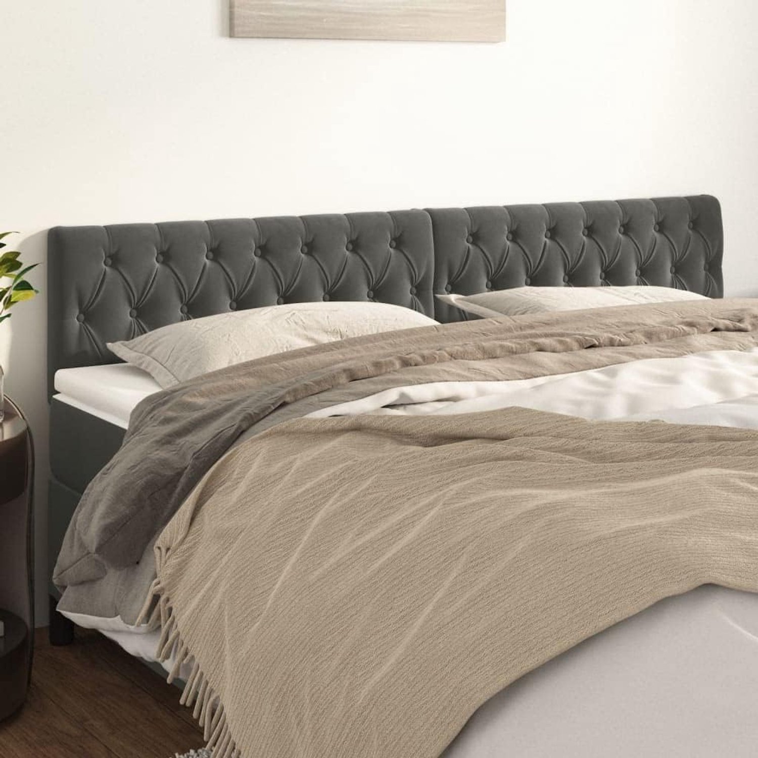 Hoofdsteunen 2 Stuks Donkergrijs 100 x 7 x 78/88 cm Fluwelen Hoofdsteun Slaapkamer Meubels Hotels