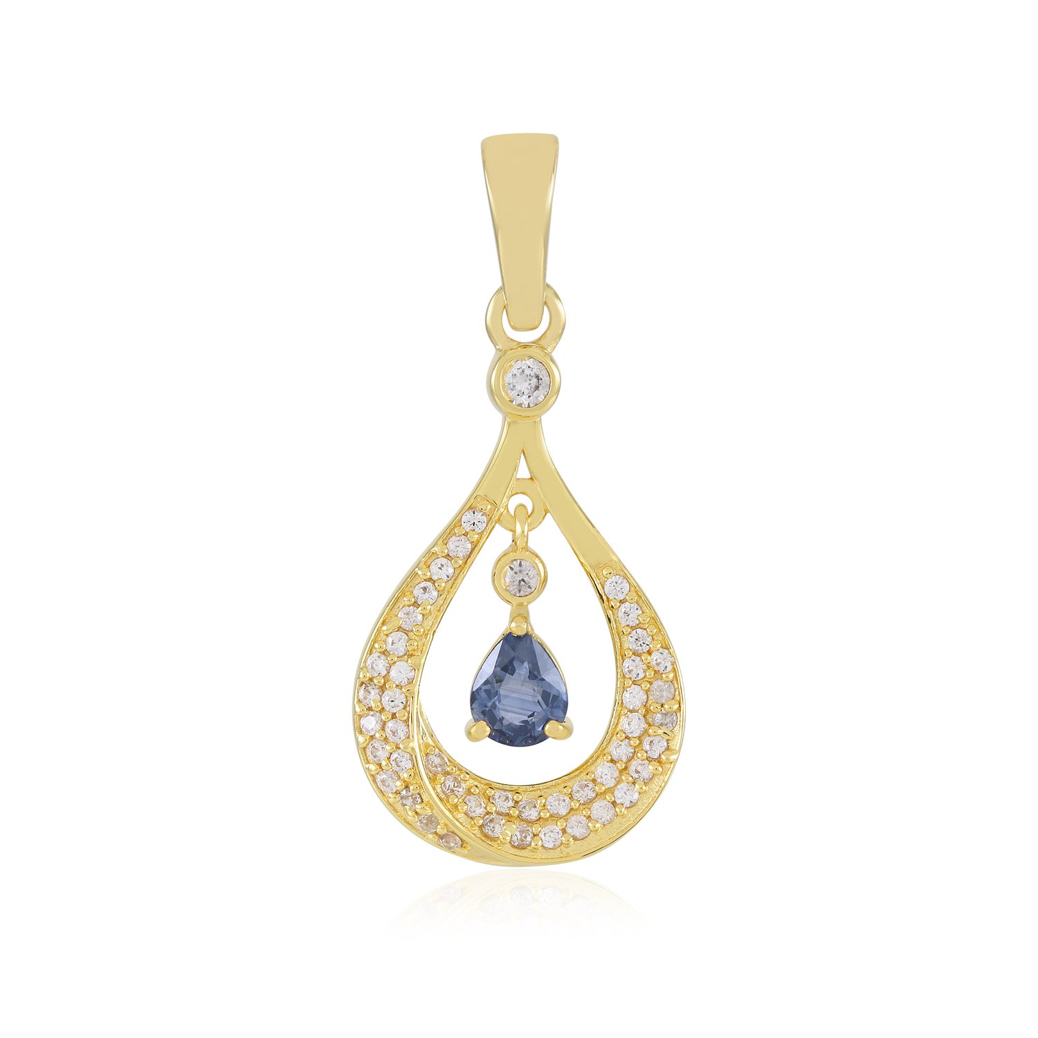 Cavill - Zilveren hanger met 0,34 ct Blauwe Ceylon Saffier - 925 Sterling Zilver Verguld - Peervormige druppel - Elegante dames sieraden