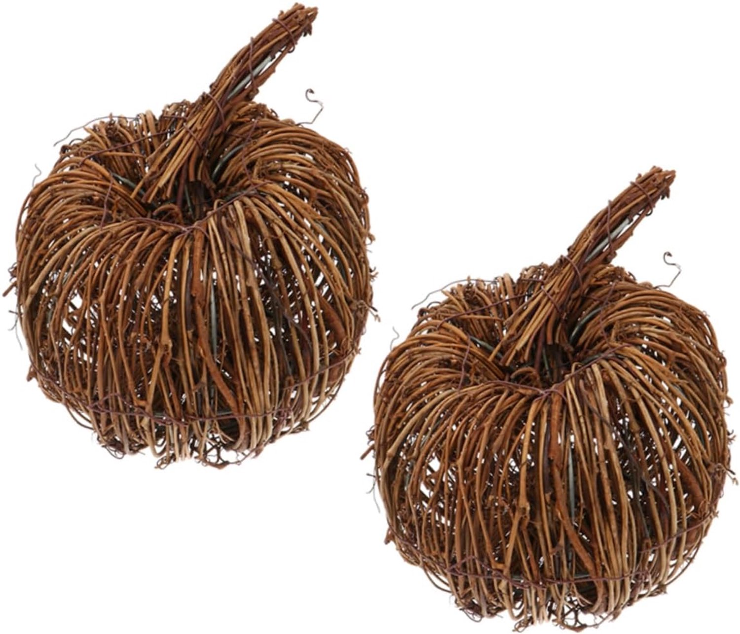 2 Stuks Rieten Pompoendecoratie Handgemaakt Geweven Pompoenvormige Ornamenten Lichtgewicht Herbruikbaar voor Halloween Herfstsfeerverlichting Thanksgiving Tafeldecoratie