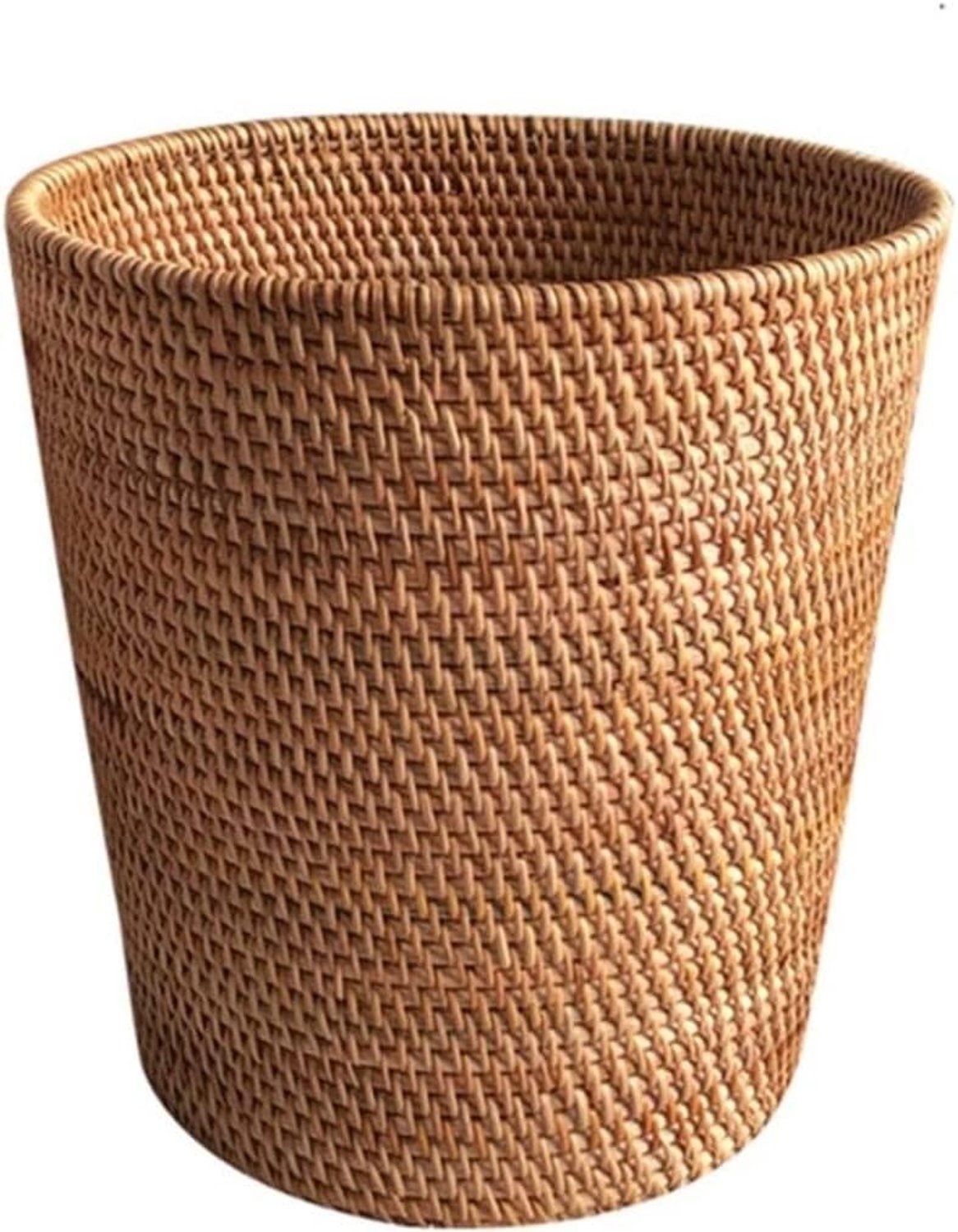 Handgemaakte Rotan Prullenbak, Prullenbak Rotan Geweven Opbergmanden Decoratieve Ronde Prullenbak Voor Slaapkamer Bureaublad Vuilnisbak Afvalbak Prullenbak,L