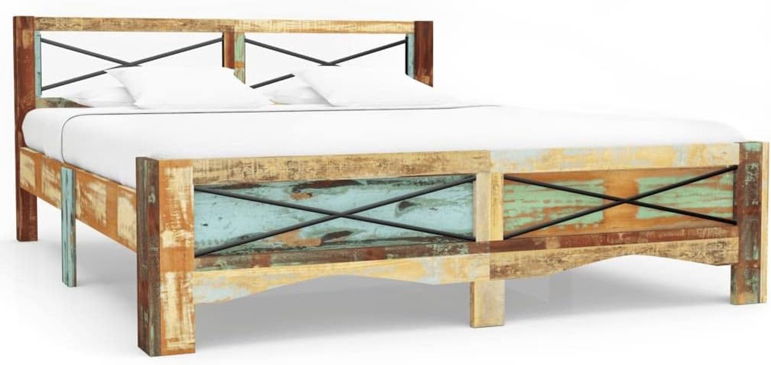 Massief gerecycled hout 140x200 cm vintage houten bed antiek design duurzaam slaapkamer meubel lattenbodem houtnerf uniek