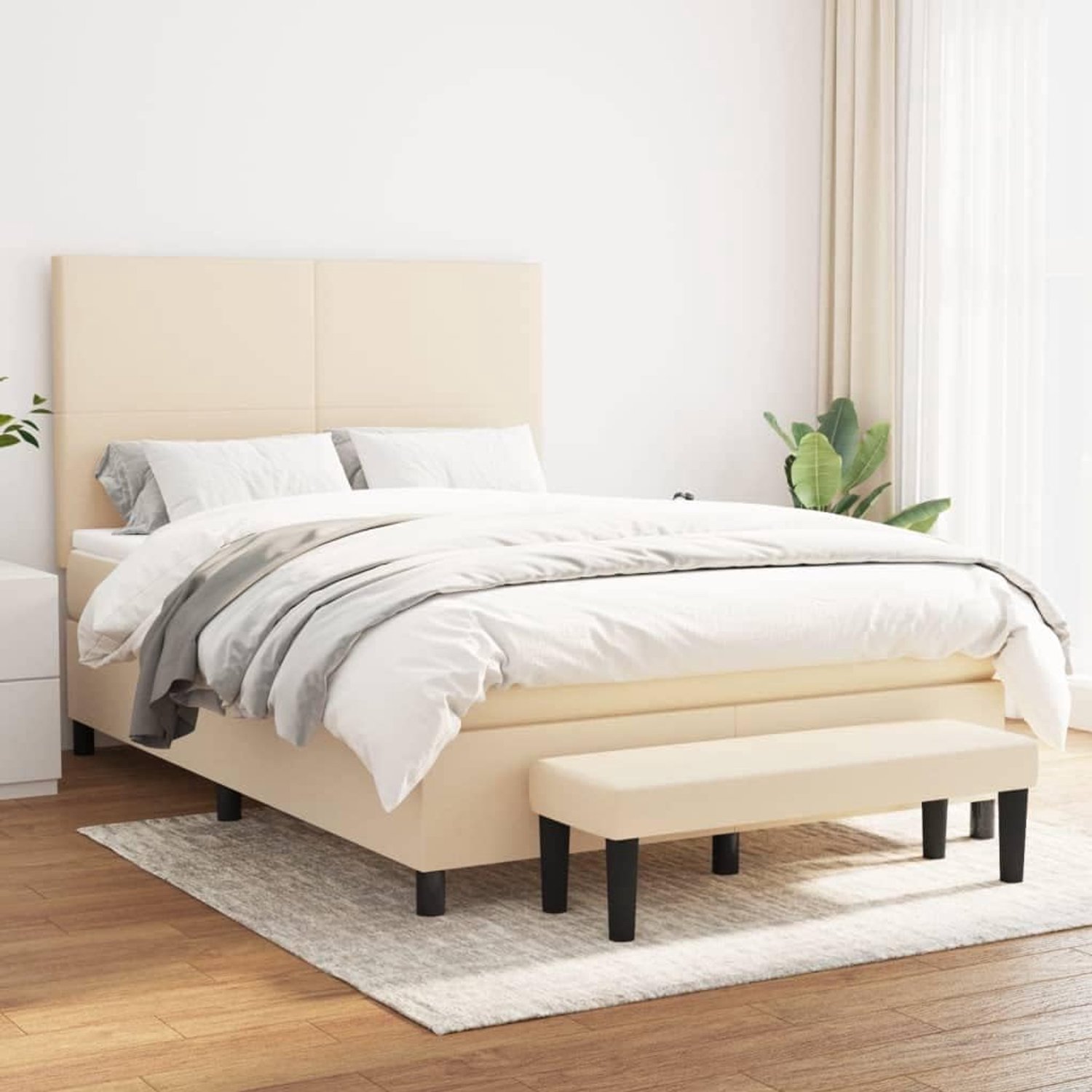Bed tweepersoonsbed boxspringbed met matras crème 140x190 cm stof geschikt voor familiekamers