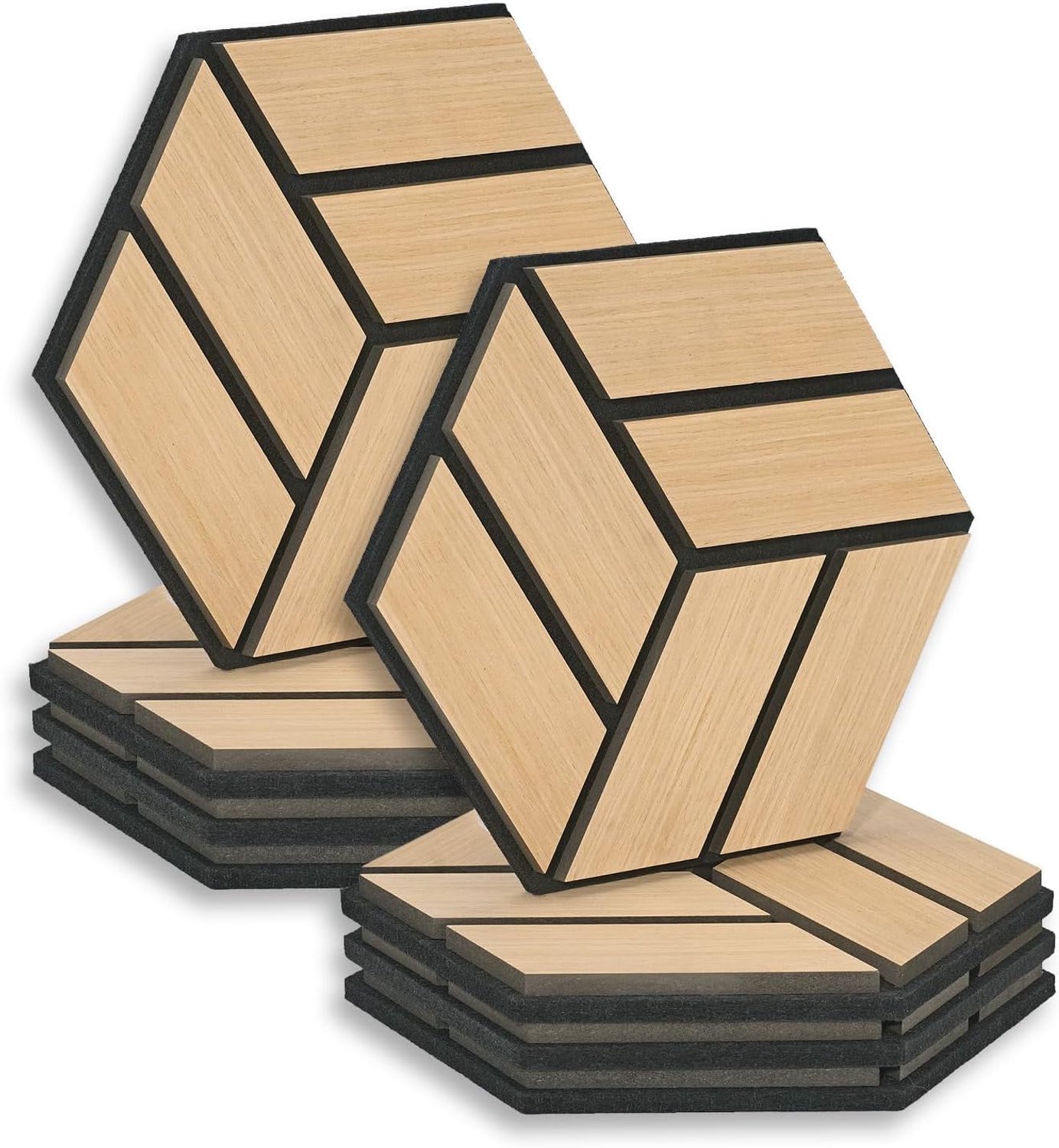 Hexagon wandpanelen, 8 stuks, 30 x 26 x 2 cm, natuur, geluidsisolatie, akoestische behandeling, wanddecoratie