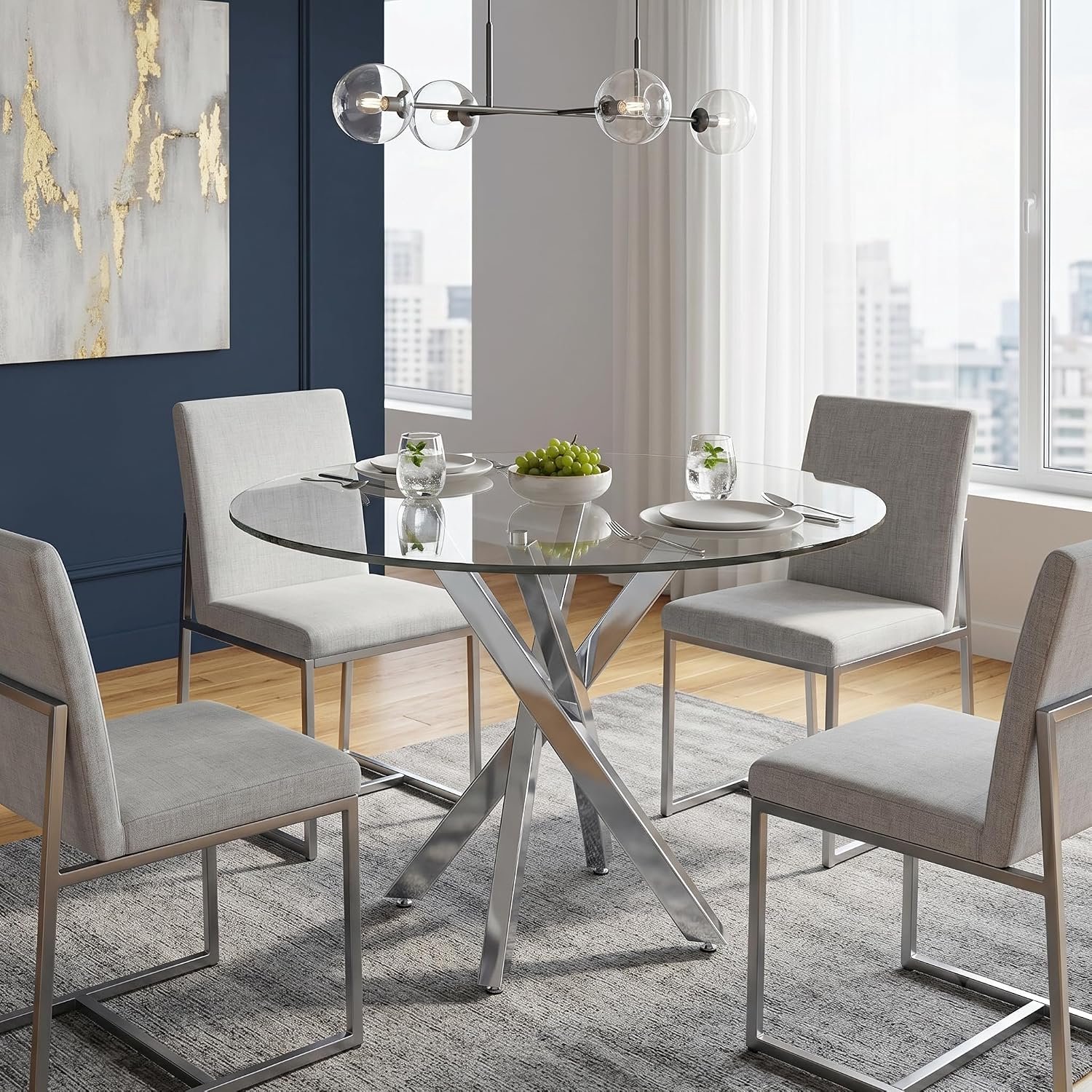 Eettafel van glas, eetkamertafel van glas, tafel ronde 80B X 80T X 75Hcm