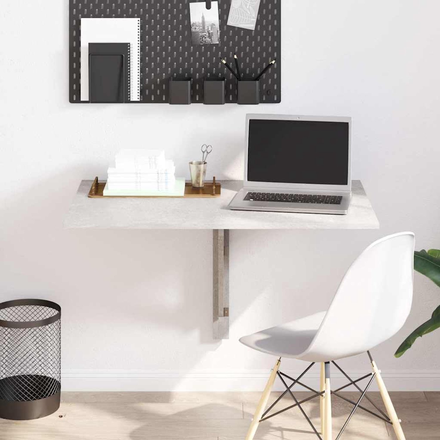 Wandklaptafel in betongrijs, ruimtebesparende klaptafel voor de muur, wandgemonteerd bureau voor kleine ruimtes, 100 x 60 x 56 cm, houtmateriaal