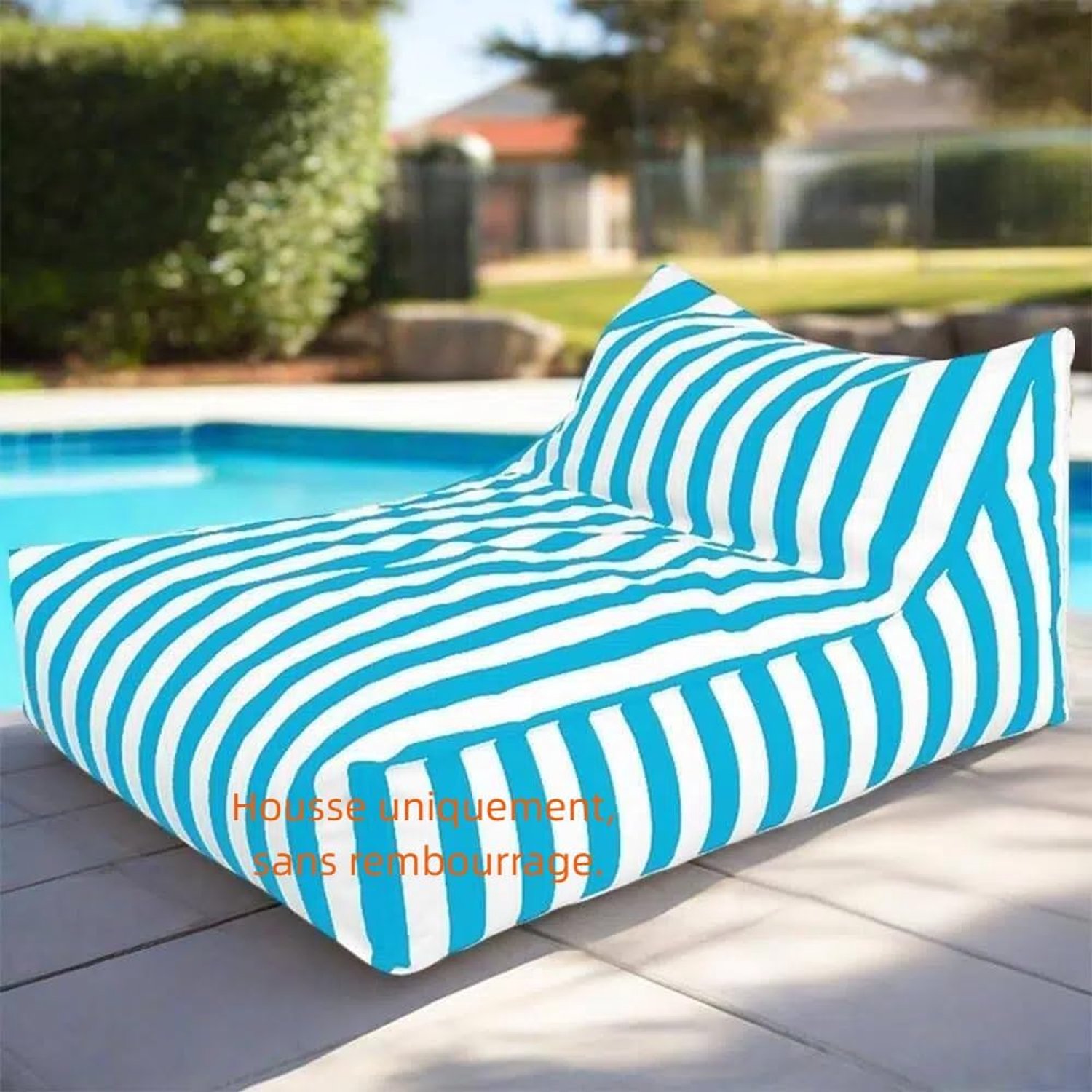 Zitzakken Drijvende Zitzak for Zwembad - King Outdoor Waterdichte Oxford Zitzakhoes Drijft Ligstoel Zonder Vulling Gestreepte Buiten Strandpoef Zitzak Slaapbank(Skky blue)