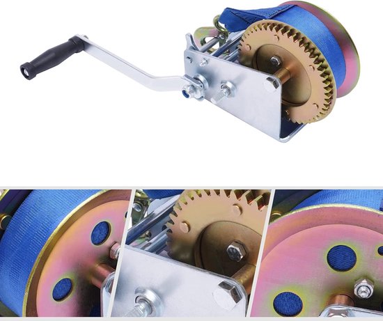 Handlier, lier met blauwe kabel, bergingslier, bootlier, handlier voor werkplaats, garage, aanhanger, boot (3500 lb marine lier (bandband: 10 mx50mm)) — afbeelding 4