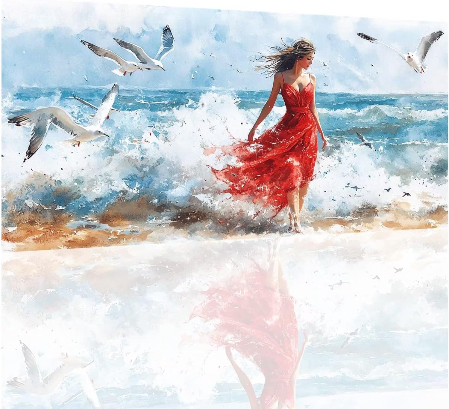 Ocean Diamond Painting voor volwassenen, rond, groot, 20 x 40 cm, 5D-diamantschilderset, complete set voor dames, volledige boring, schilderen met cijfers voor volwassenen, knutselen