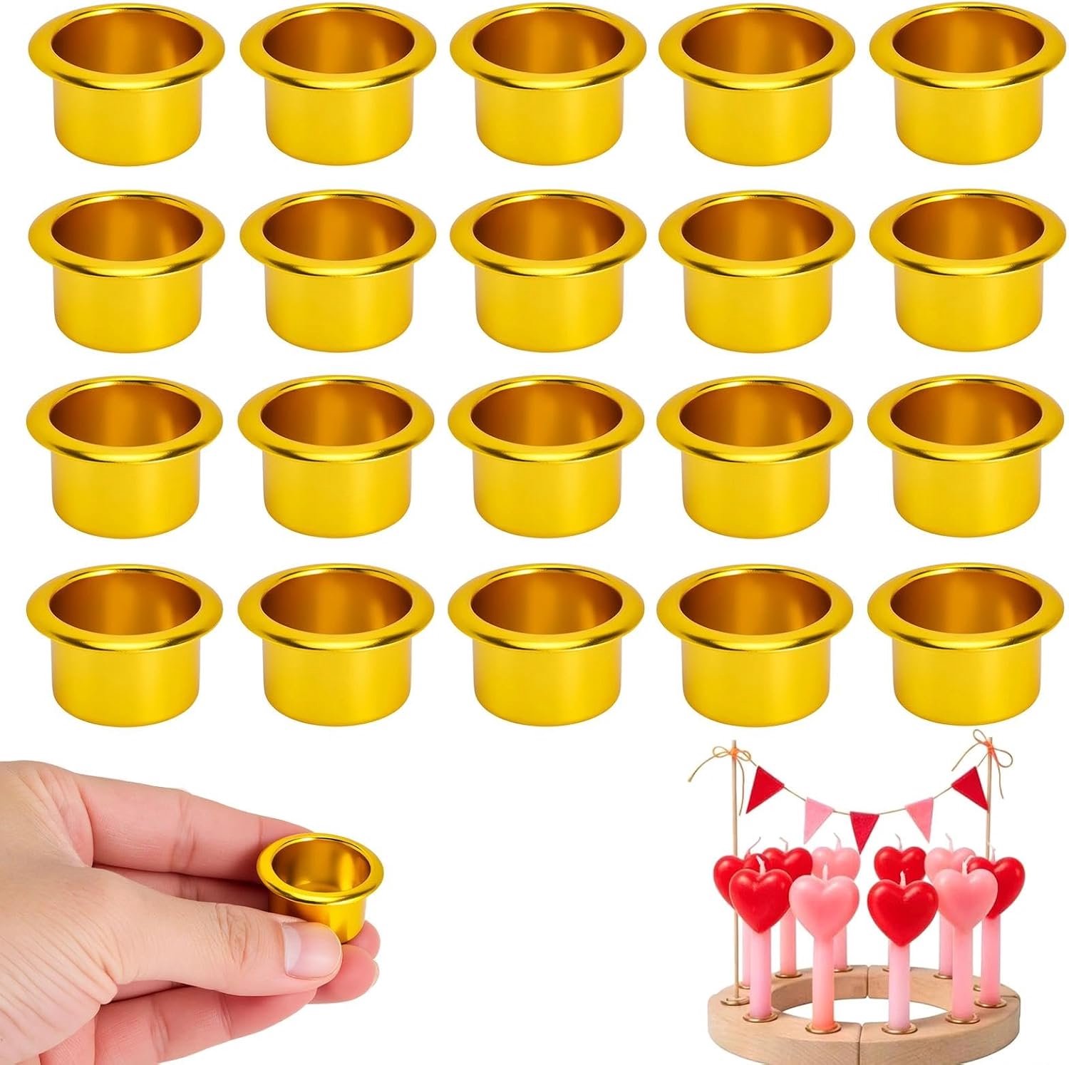 20 stuks mini kandelaars van metaal 22 mm, gouden kaarseninzetstuk