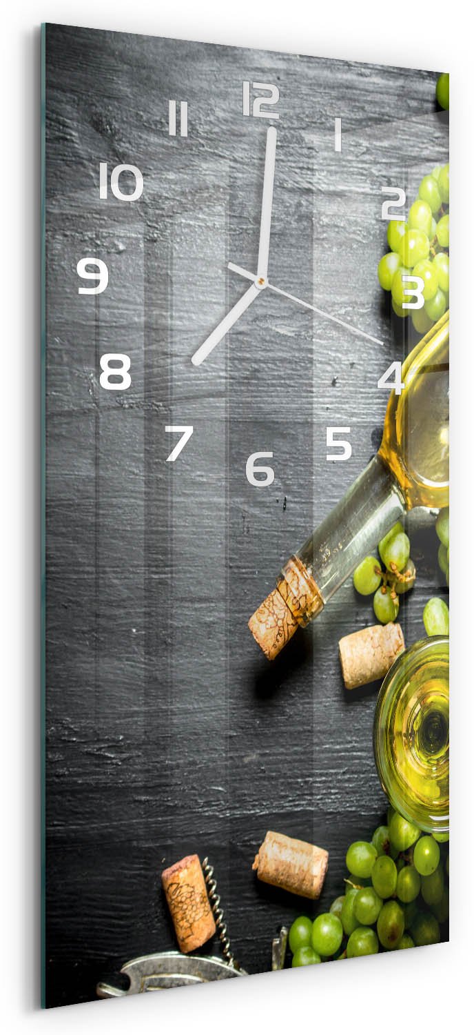 Tulup Wandklok - Witte wijn en fruit Wandklok Glas Decoratie - 30x60 cm - Groente Gekleurde Glazen Klok - Witte handen - Rechthoekige Klok - Klok Glas Met Opdruk - Moderne Wandklok Glas