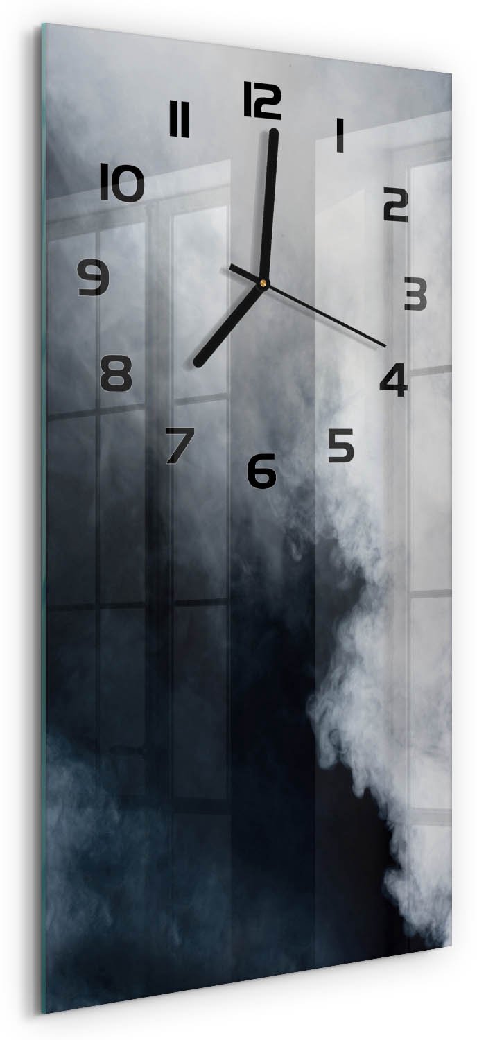 Tulup Wandklok - Witte rook Decoratieve Glazen Klok - 30x60 cm - zwart Glazen Wandklok Design - Zwarte handen - Rechthoekige Klok - Glazen Klok Met Print - Wandklok Glas Met Motief