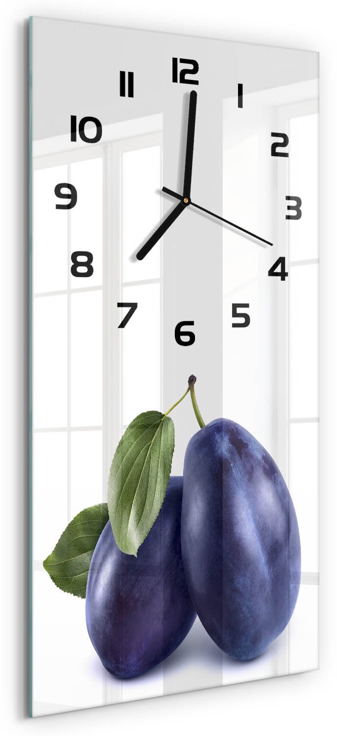 Tulup Wandklok - Pruimen Wandklok Glas Decoratie - 30x60 cm - Blauw Gekleurde Glazen Klok - Zwarte handen - Rechthoekige Klok - Klok Glas Met Opdruk - Moderne Wandklok Glas