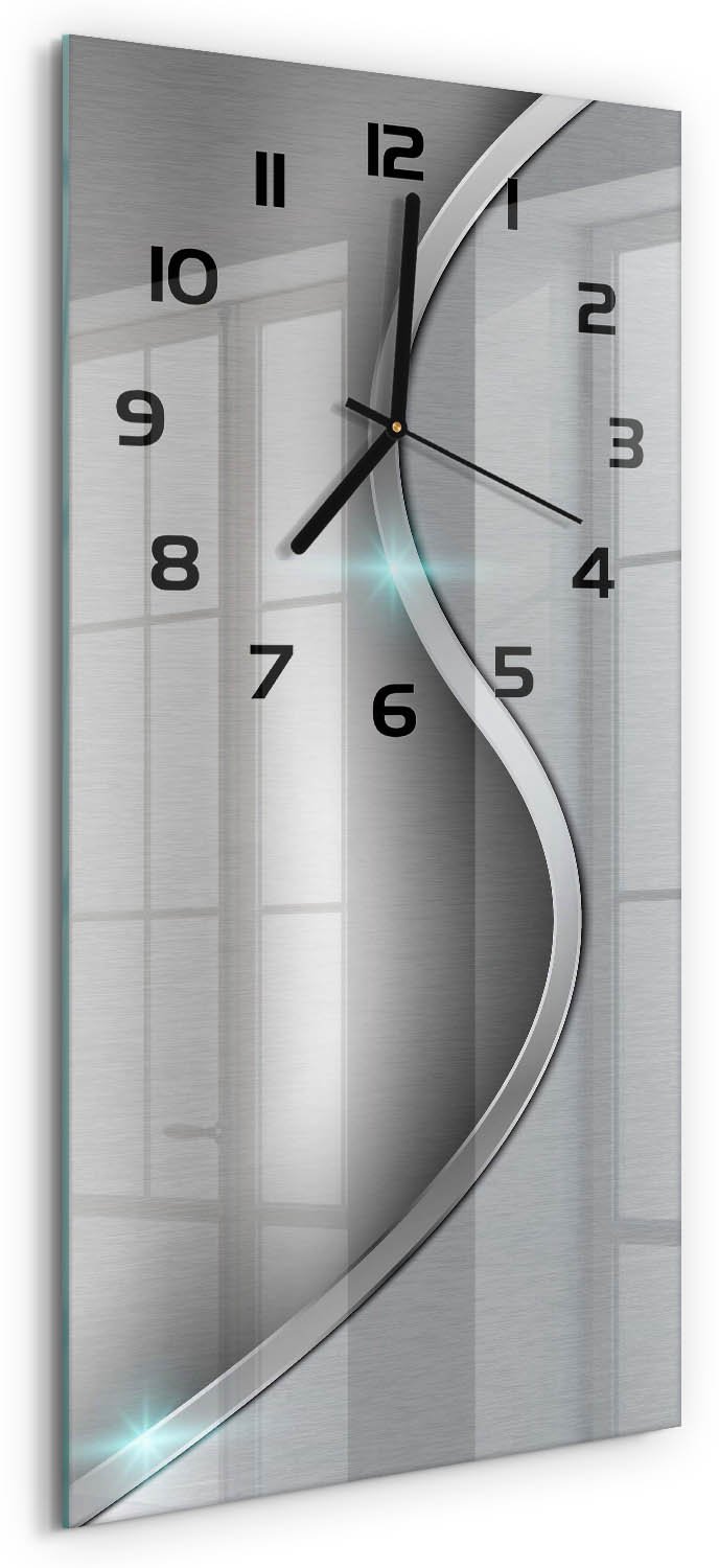 Tulup Wandklok - Metaalabstractie Glazen Wandklok Design - 30x60 cm - Zilver Klok Glas Met Opdruk - Zwarte handen - Rechthoekige Klok - Wandklok Glas Met Motief - Decoratieve Glazen Klok