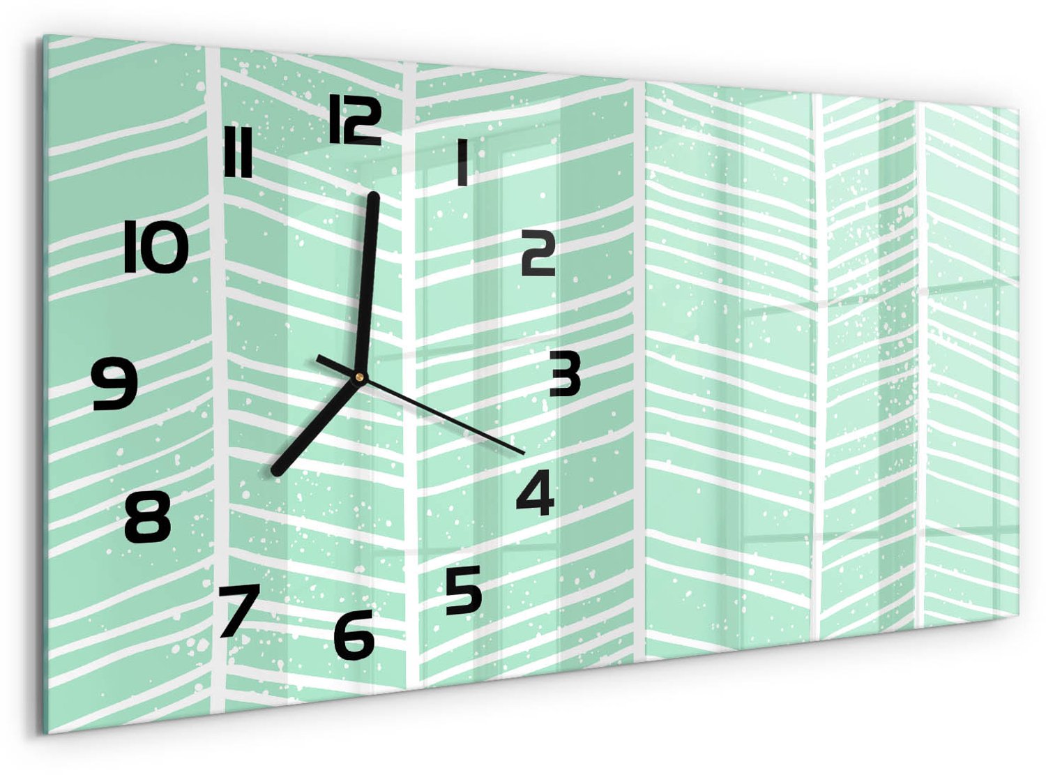 TULUP Wandklok - Visgraatpatroon Wandklok Glas Decoratie - 60x30 cm - Groente Gekleurde Glazen Klok - Zwarte handen - Rechthoekige Klok - Klok Glas Met Opdruk - Moderne Wandklok Glas